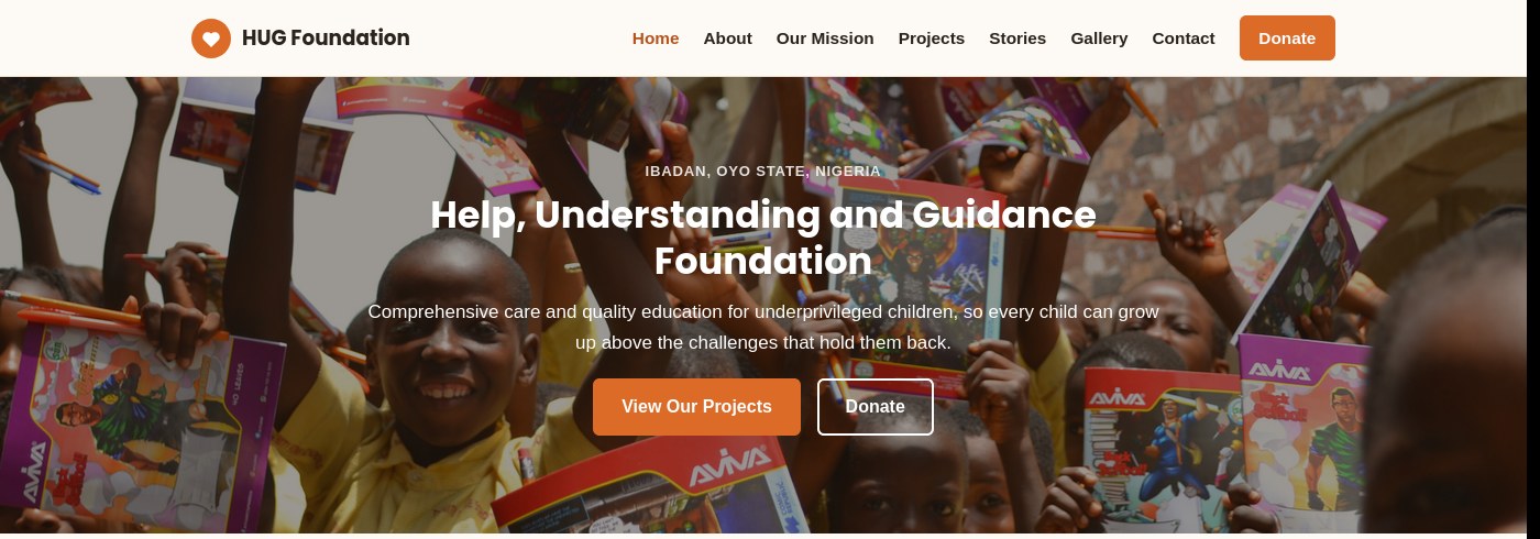 The Hug Foundation homepage